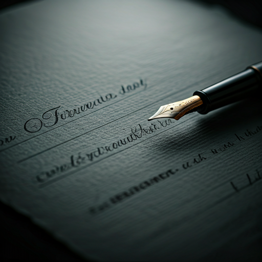 Macro shot of fountain pen on archival paper — symbolising precision of legal translation.
